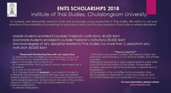 ENITS Research Scholarship for Thai and International Students at Chulalongkorn University in Thailand, 2019
