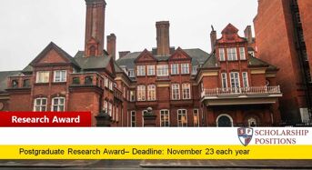 RGS-IBG Postgraduate Research Awards for UK or Overseas Students, 2019