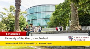 Dean’s International Doctoral Scholarship at University of Auckland, New Zealand