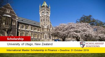 University of Otago Master of Finance funding for International Students in New Zealand