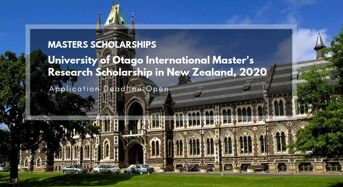 University of Otago International Master’s Research Scholarship in New Zealand, 2020