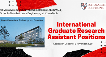 Korea University of Technology and Education International Graduate Research Assistant Positions 2020