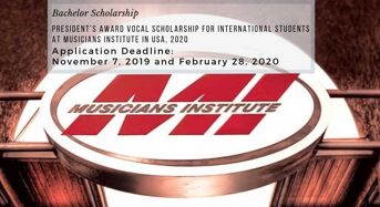 President’s Award Vocal funding for International Students at Musicians Institute in USA, 2020