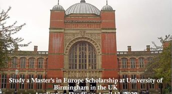 Study a Master’s in Europe Scholarship at University of Birmingham in the UK