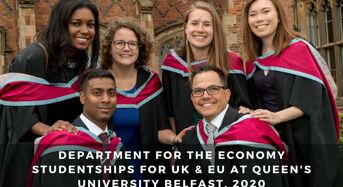 Department for the Economy Research Studentships for UK & EU at Queen’s University Belfast, 2020