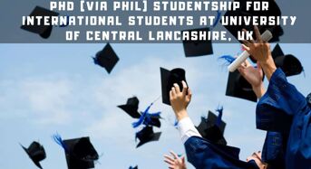PhD (ViaPhil) Studentship for International Students at University of Central Lancashire, UK