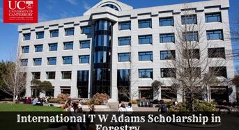 International T W Adams Scholarship in Forestry at University of Canterbury in New Zealand, 2020