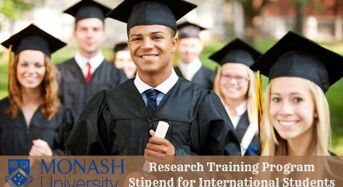 Monash Research Training Programme Stipend for International Students in Australia, 2020