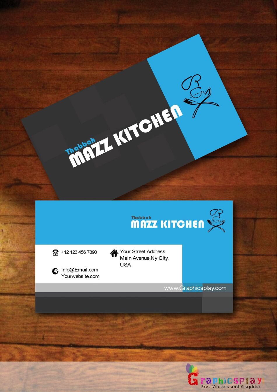Black and Blue Business Card Vector for Food and Catering 1
